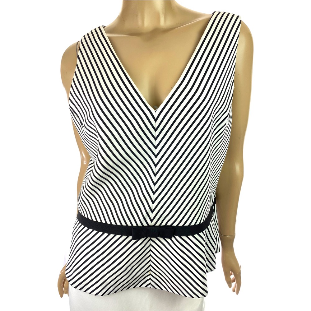 Positive Attitude Size 14 Sleeveless Top Blouse White w/ Slanted Black Stripes